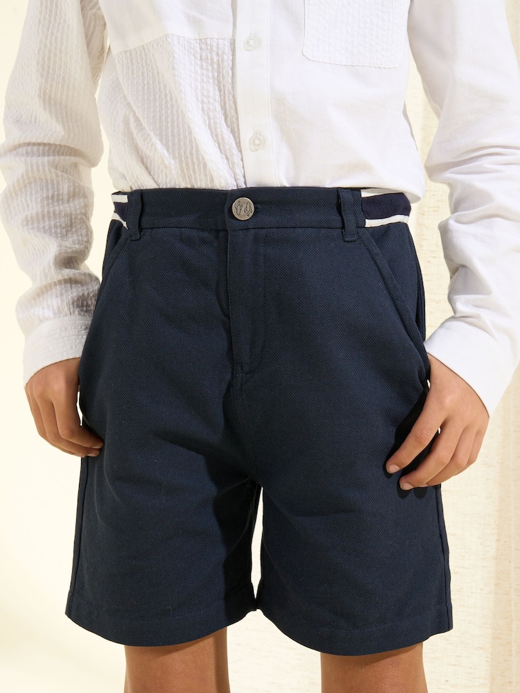 Angel & Rocket Blue Bernard Smart 100% Cotton Textured Shorts - Image 1 of 5