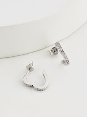 Sterling Silver Pave Heart Hoop Earrings - Image 1 of 3