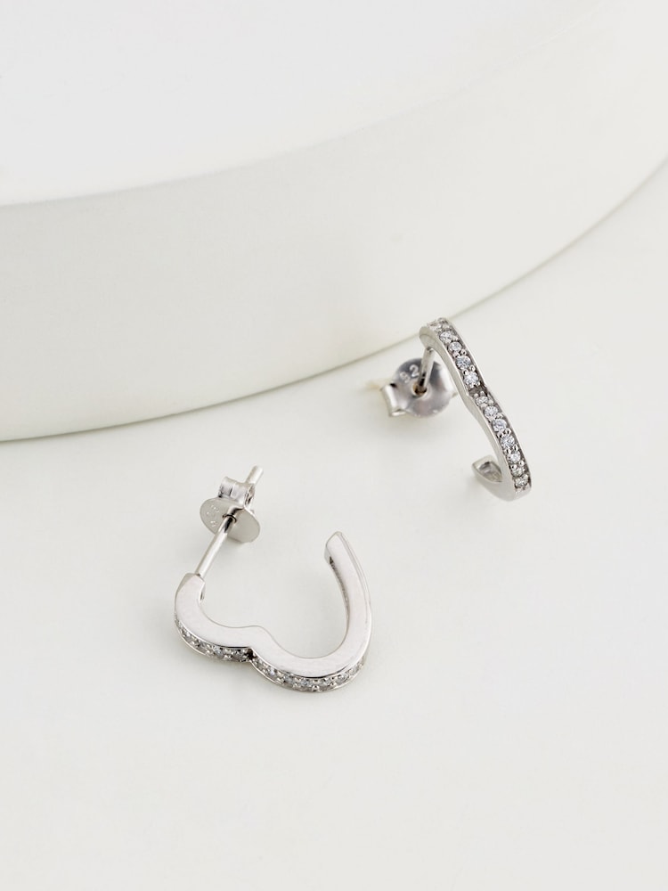 Sterling Silver Pave Heart Hoop Earrings - Image 1 of 3