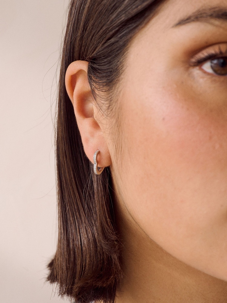 Sterling Silver Pave Heart Hoop Earrings - Image 3 of 3