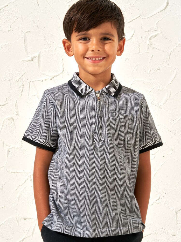 Angel & Rocket Grey Justin Herringbone Smart Polo Shirt - Image 1 of 3