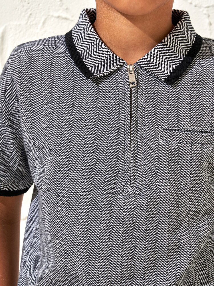 Angel & Rocket Grey Justin Herringbone Smart Polo Shirt - Image 3 of 3