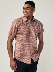 Terracotta Brown Floral Block Regular Fit Printed Short Sleeve Shirt - Image 1 of 7