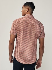 Terracotta Brown Floral Block Regular Fit Printed Short Sleeve Shirt - Image 3 of 7