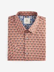 Terracotta Brown Floral Block Regular Fit Printed Short Sleeve Shirt - Image 5 of 7