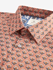 Terracotta Brown Floral Block Regular Fit Printed Short Sleeve Shirt - Image 6 of 7