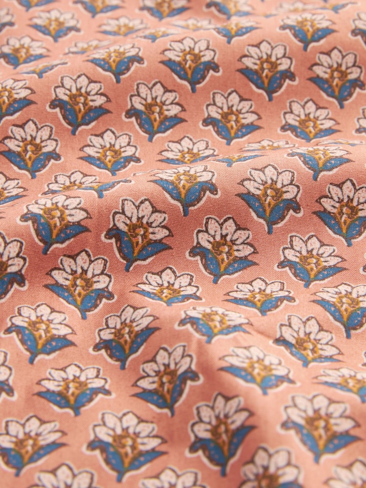 Terracotta Brown Floral Block Regular Fit Printed Short Sleeve Shirt - Image 7 of 7