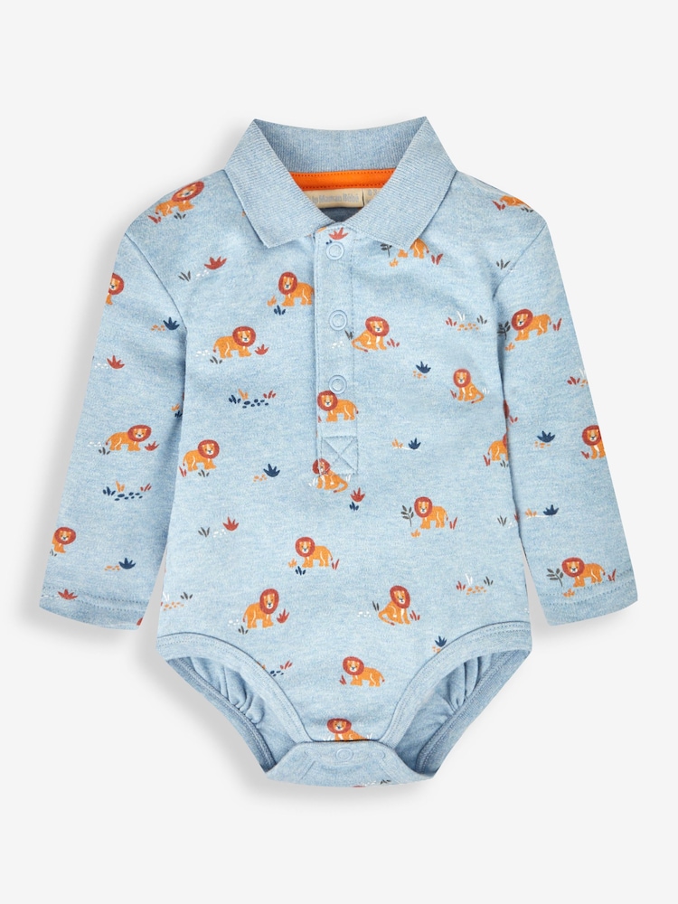 JoJo Maman Bébé Blue Boys' Lion Polo Shirt Baby Body - Image 1 of 2