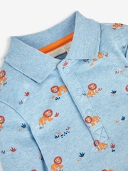 JoJo Maman Bébé Blue Boys' Lion Polo Shirt Baby Body - Image 2 of 2