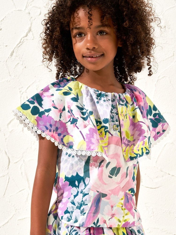 Angel & Rocket Purple Darcy Print Collar 100% Cotton Top - Image 1 of 5