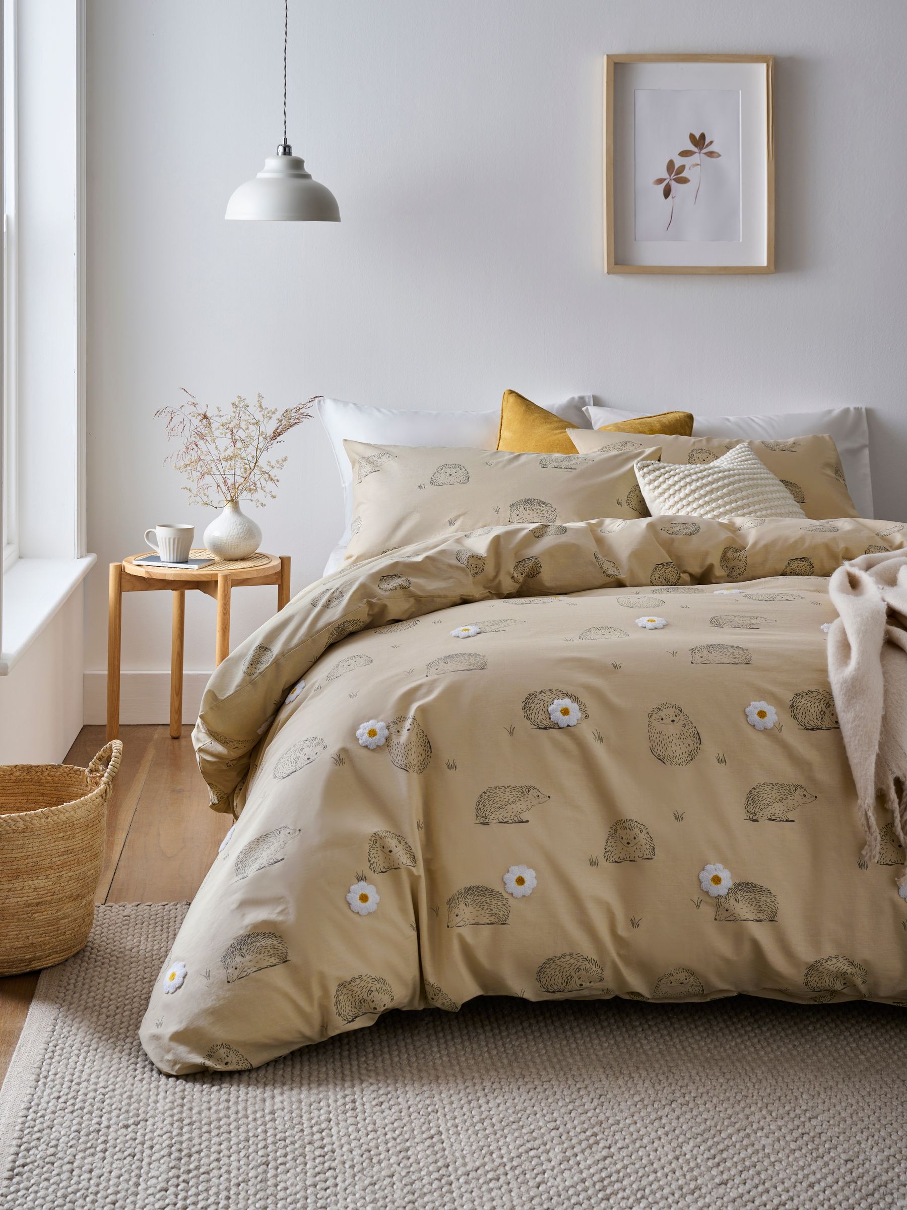 Buy Natural Hedgehog with Tufted Daisies Duvet Cover and Pillowcase Set from Next Luxembourg