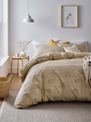 Natural Hedgehog with Tufted Daisies Duvet Cover and Pillowcase Set - Image 1 of 6