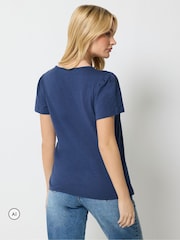 Asul - M&Co Placket Short Sleeve Cotton Top - Larawan 3 ng 6