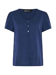 Asul - M&Co Placket Short Sleeve Cotton Top - Larawan 5 ng 6