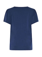 Asul - M&Co Placket Short Sleeve Cotton Top - Larawan 6 ng 6