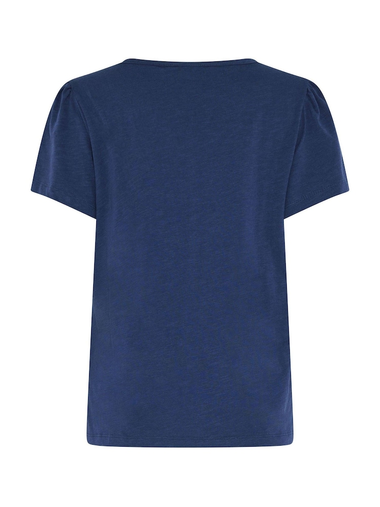 Asul - M&Co Placket Short Sleeve Cotton Top - Larawan 6 ng 6