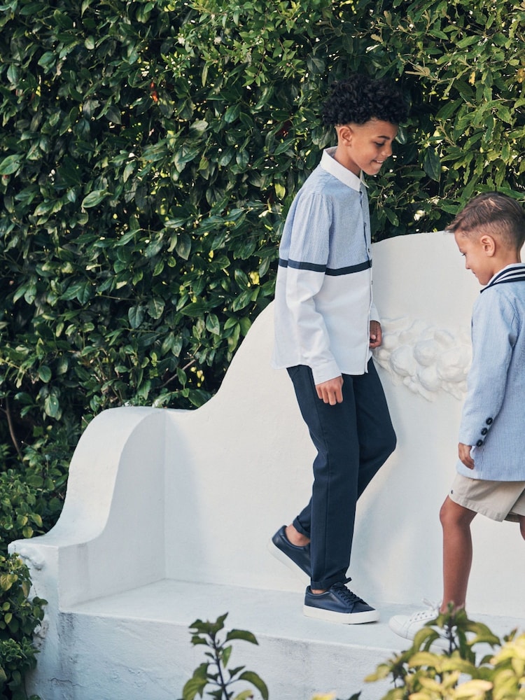 Angel & Rocket Blue Bernard Smart Textured 100% Cotton Trousers - Image 1 of 7