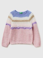 Benetton pull en maille rayé rose - Image 1 of 2