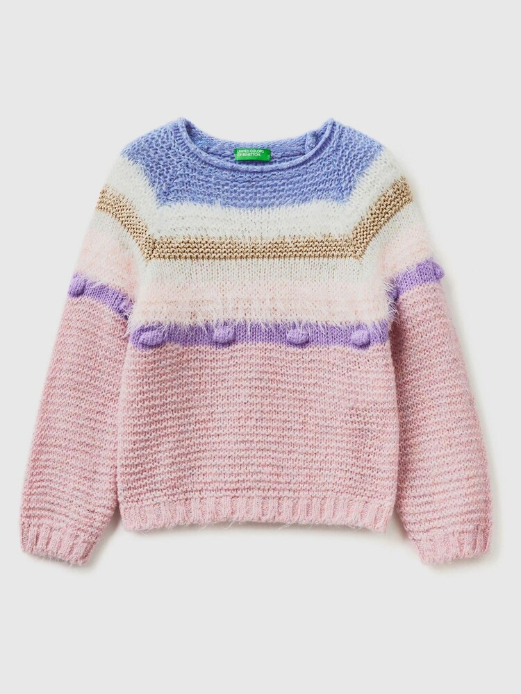 Benetton pull en maille rayé rose - Image 1 of 2