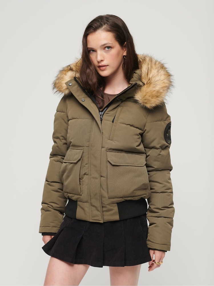 Superdry Green Everest Hooded Puffer Bomber Jacket - Image 1 of 7