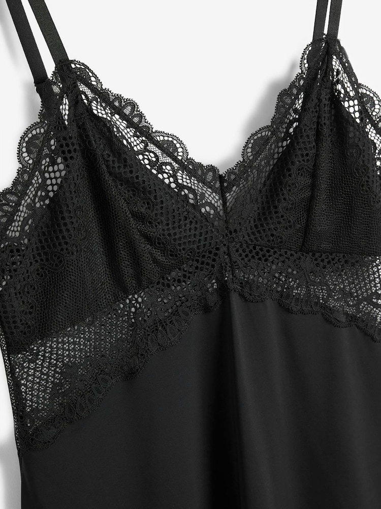 Black Microfibre And Lace Slip - Image 6 of 6