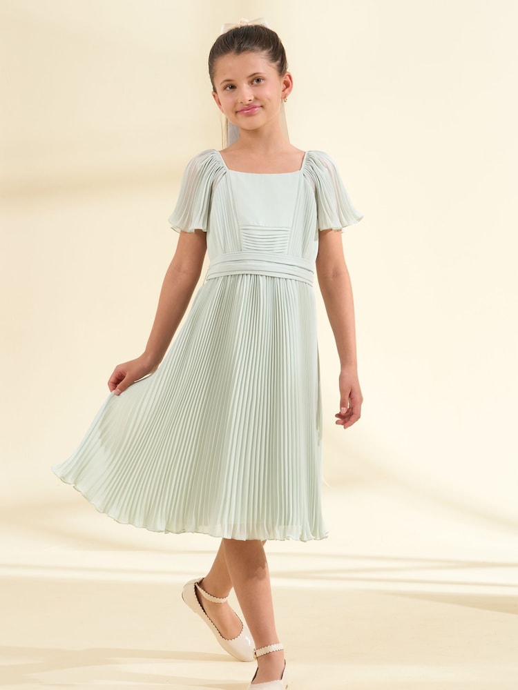 Angel & Rocket Green Pleated Ballerina Occasion Bow Dress - Image 1 of 6
