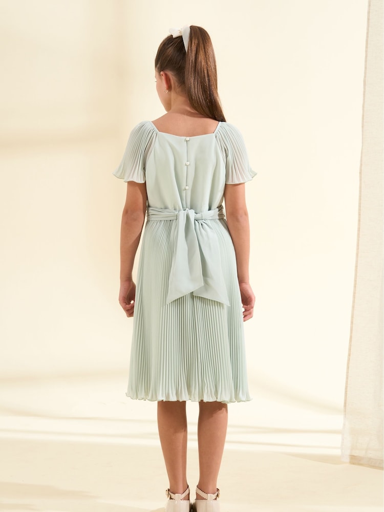 Angel & Rocket Green Pleated Ballerina Occasion Bow Dress - Image 2 of 6