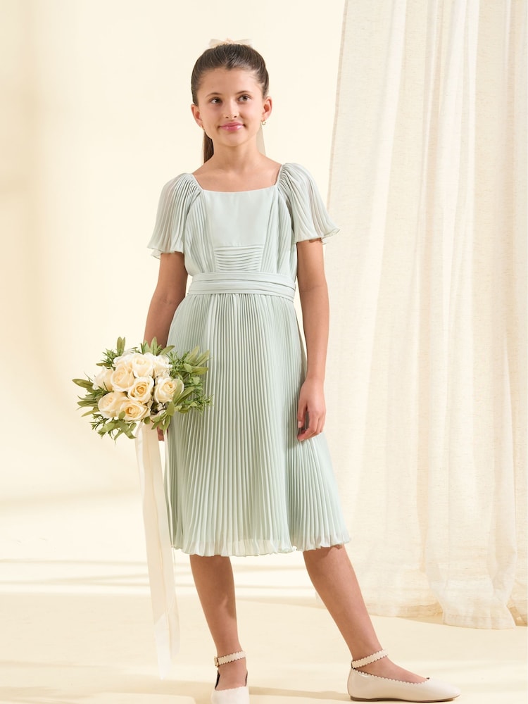 Angel & Rocket Green Pleated Ballerina Occasion Bow Dress - Image 3 of 6