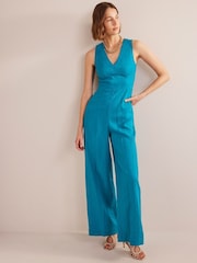Boden Blue V-Neck Occasion Jumpsuit - Image 1 of 4