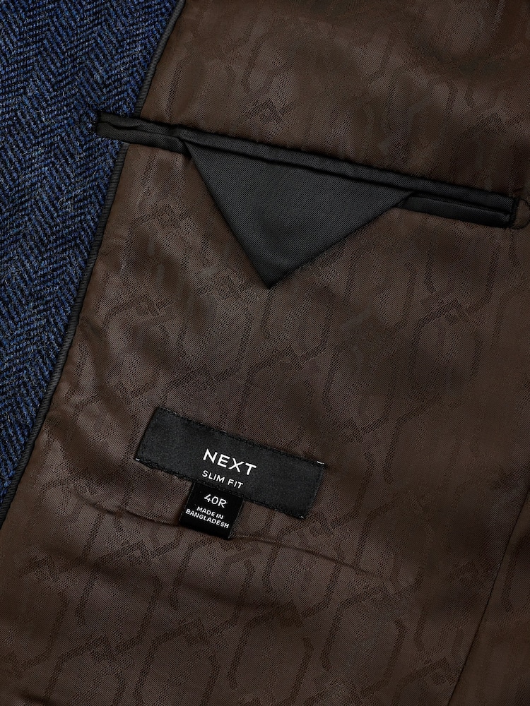 Blue Slim Fit Wool Rich Herringbone Blazer - Image 10 of 11