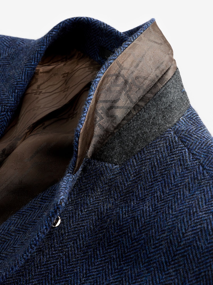 Blue Slim Fit Wool Rich Herringbone Blazer - Image 11 of 11