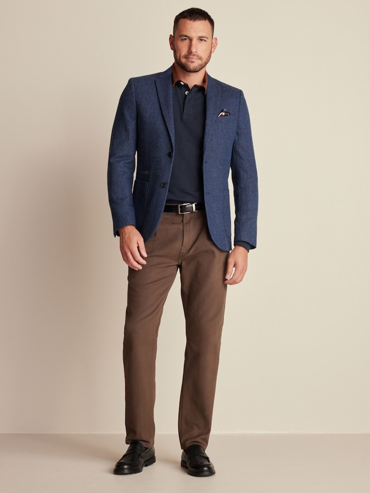 Blue Slim Fit Wool Rich Herringbone Blazer - Image 2 of 11