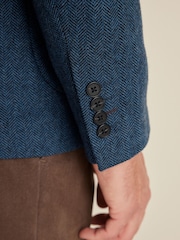 Blue Slim Fit Wool Rich Herringbone Blazer - Image 5 of 11