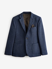 Blue Slim Fit Wool Rich Herringbone Blazer - Image 7 of 11