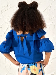 Angel & Rocket Cobalt Blue Nicole Ruffle Shoulder 100% Cotton Top - Image 2 of 6
