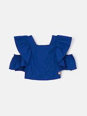 Angel & Rocket Cobalt Blue Nicole Ruffle Shoulder 100% Cotton Top - Image 4 of 6