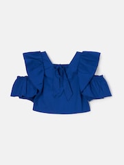 Angel & Rocket Cobalt Blue Nicole Ruffle Shoulder 100% Cotton Top - Image 5 of 6