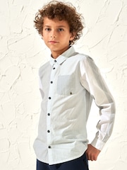 Angel & Rocket Blue Chase Panelled 100% Cotton Shirt - Image 1 of 6