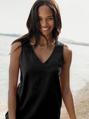 Threadbare Black Linen Blend V-Neck Shift Dress - Image 4 of 4