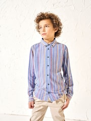 Angel & Rocket Blue Noah Textured Multi Stripe 100% Cotton Shirt - Image 1 of 6