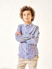 Angel & Rocket Blue Noah Textured Multi Stripe 100% Cotton Shirt - Image 3 of 6
