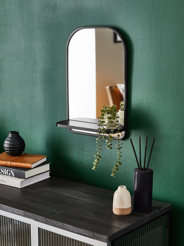 Black Small Shelf Wall Mirror - Image 1 of 5