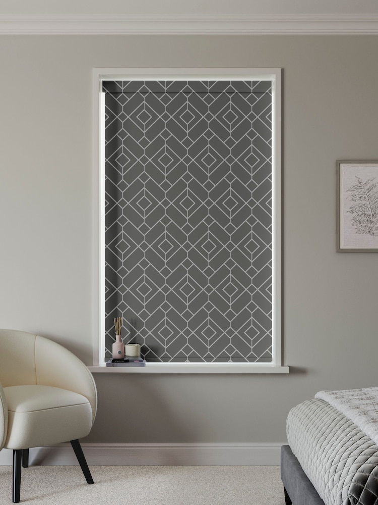 Charcoal Grey Lattice Geo Made to Measure Roller Blind - Image 2 of 5