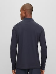 BOSS Dark Blue Plisy Collar Detail Long Sleeve Polo Shirt - Image 2 of 7