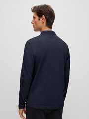 BOSS Dark Blue Plisy Collar Detail Long Sleeve Polo Shirt - Image 4 of 7