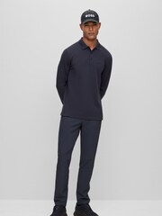 BOSS Dark Blue Plisy Collar Detail Long Sleeve Polo Shirt - Image 5 of 7