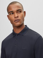 BOSS Dark Blue Plisy Collar Detail Long Sleeve Polo Shirt - Image 6 of 7