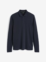 BOSS Dark Blue Plisy Collar Detail Long Sleeve Polo Shirt - Image 7 of 7