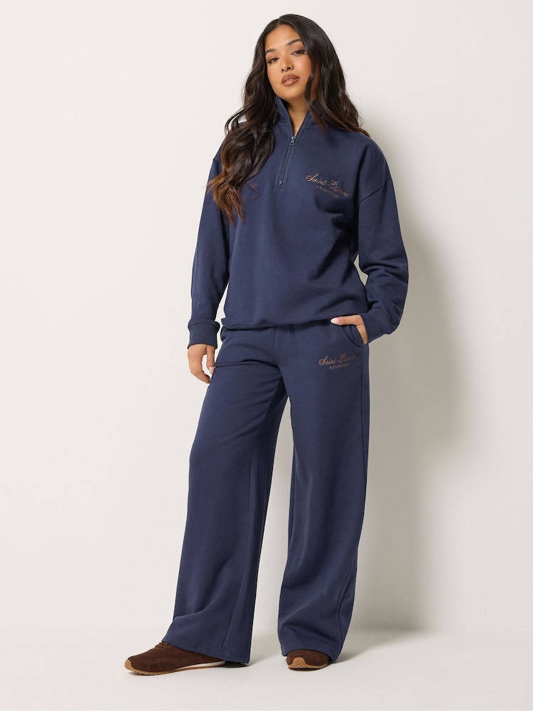 PixieGirl Petite Blue St Etienne Quarter Zip Sweatshirt - Image 2 of 6 PixieGirl Petite Blue St Etienne Quarter Zip Sweatshirt - Image 2 of 6