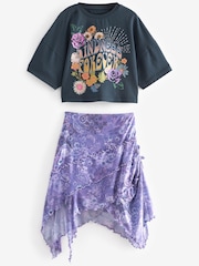Vijolična - Asymmetric z vzorcem paisley krila And majica Set (3-16yrs) - Slika 6 iz 8